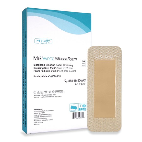 Espuma adhesiva de silicona Dressing MedVance de 4 x 10 cm, caja de 10
