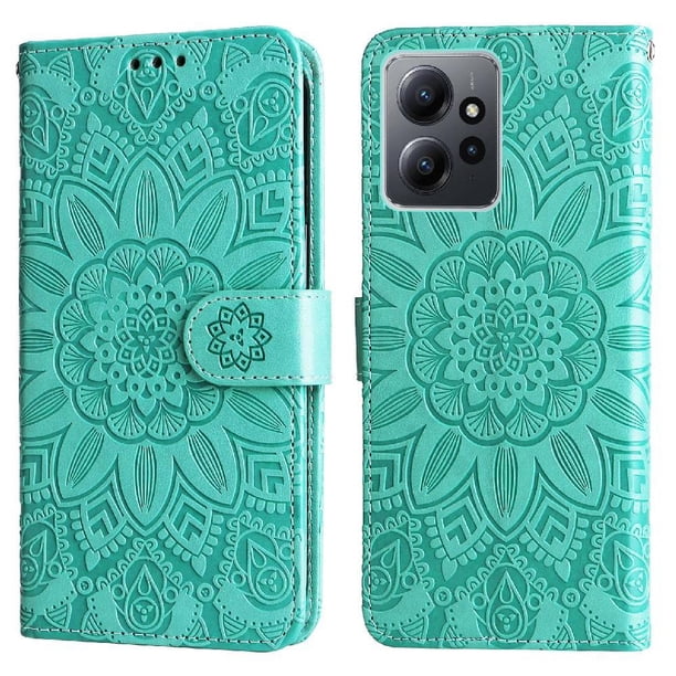 Funda tipo cartera FOXDOCK para Xiaomi Redmi Note 12 4G , diseño girasol en relieve, cuero PU, cierre magnético, soporte y tarjetero