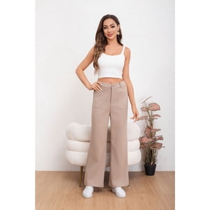 Likeshop - Pantalón Casual Mujer Bolsillo Otoño Invierno Ancho 0126