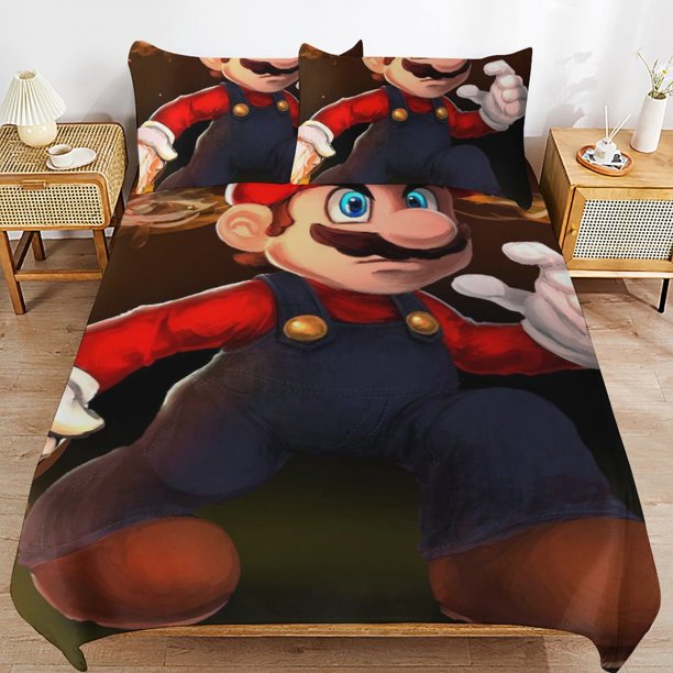 Super Mario 3-Piece Comforter Set for Bedroom Super Mario Bedding Set for Kids Adults Soft Microfiber Duvet Cover Set with Zipper Closure