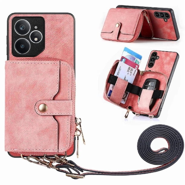 Funda Tipo Cartera con Correa Cruzada para Realme Neo 7 Protección Contra Golpes Rosa