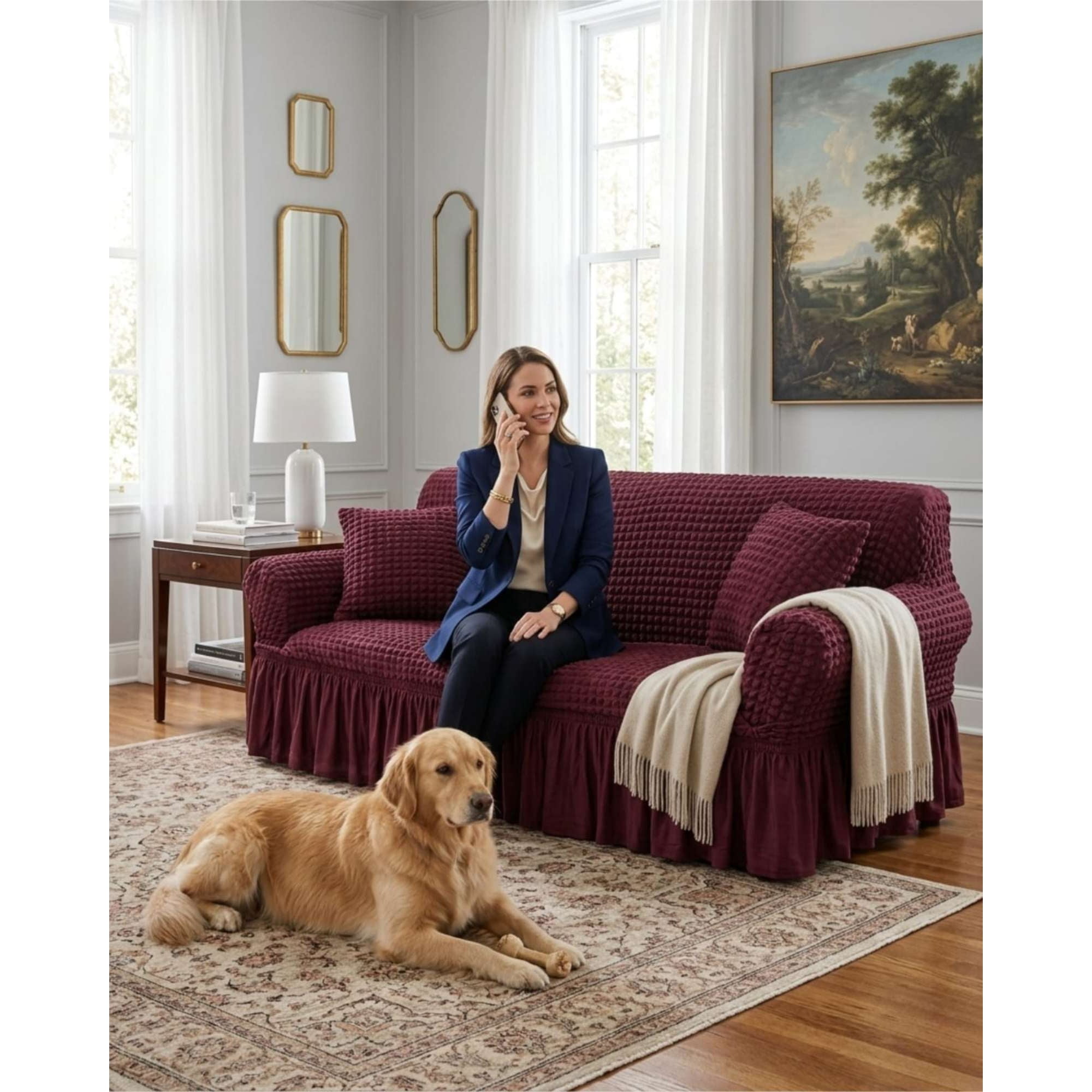 Mylhogar - Funda De Sofa Turca De 2 Cuerpo Diseño Premium Con Faldon