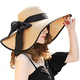 thumbnail image 1 of Sombrero de paja con lazo grande para mujer, gorra de playa grande, flexible, plegable y enrollable, sombrero para el sol, gorra de playa de verano con protección UV., 1 of 5