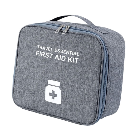 Bolsa de almacenamiento de medicina portátil, bolsa de primeros auxilios de tela Oxford, bolsa médica para el hogar, bolsa médica para senderismo al a gris y L
