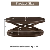 M&Ms - 44 Inch Wood Oval Coffee Table With X-Shaped Base,Cocktail Table With Open Storage, Sofa Center Table For Living Room, Home Office, Espresso