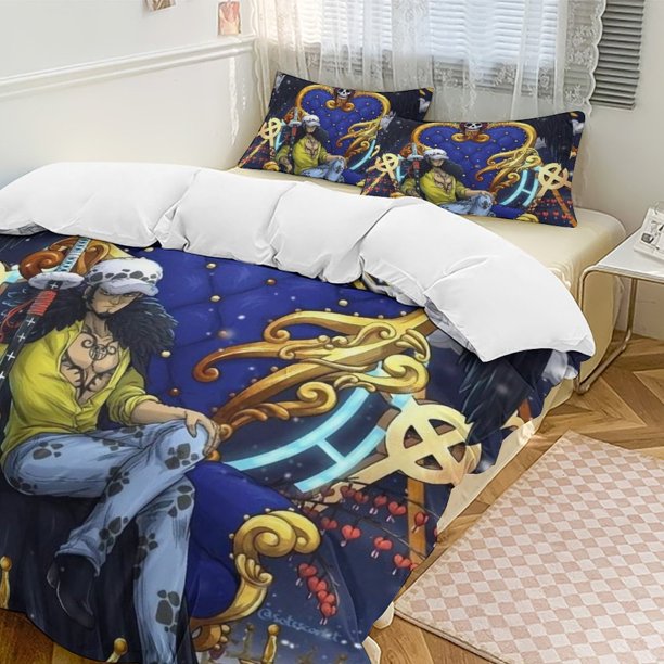 Trafalgar Law Bed Duvet Cover Funny Anime Cartoon Bedding Sets Lightweight 3 Piece Comforter Sets