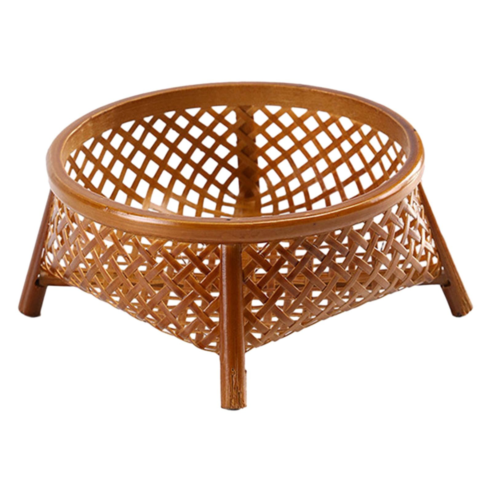Magideal - Cesta De Frutas Tejida De Bambú, Cesta De Almacenamiento Para Aperitivos, Decoración Multiusos, Cesta De Comida, Bandeja Para Servir Para Picnic, Come Redondo14cmx12cmx6.5cm