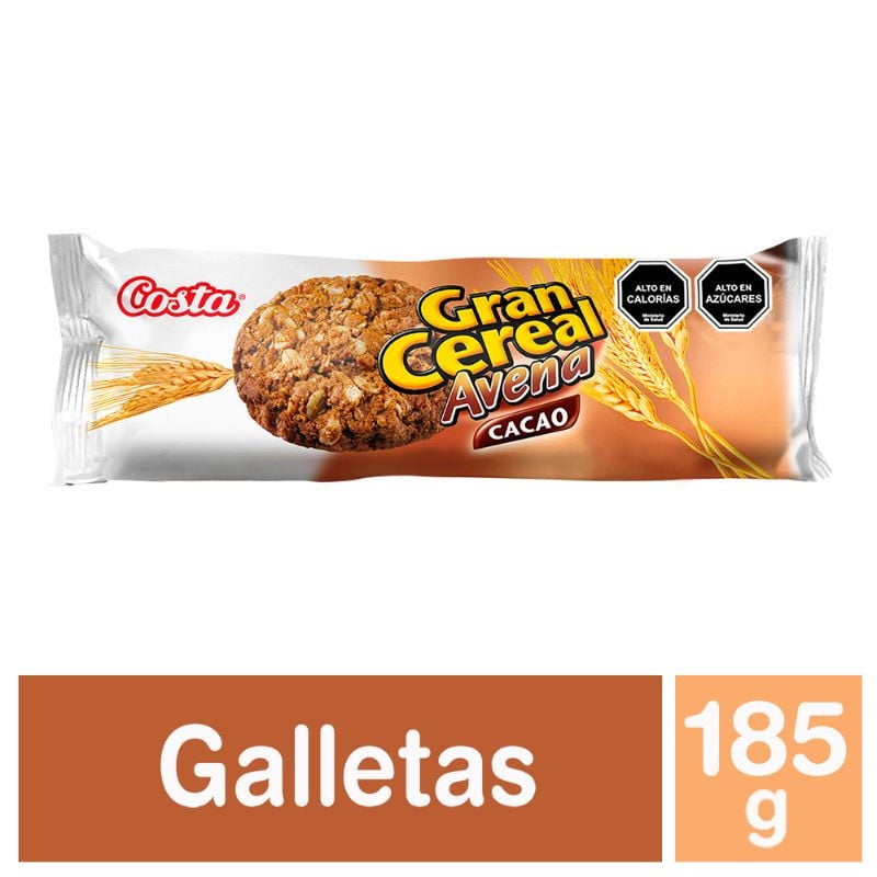 Galletas Gran Cereal Avena Cacao Bolsa 185 g Costa