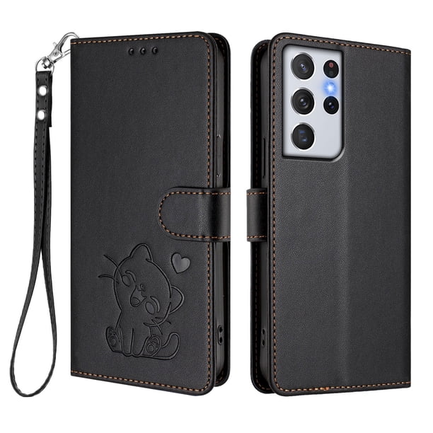 Carcasa Billetera de Cuero Sintético para Samsung Galaxy S21 Ultra, Negro