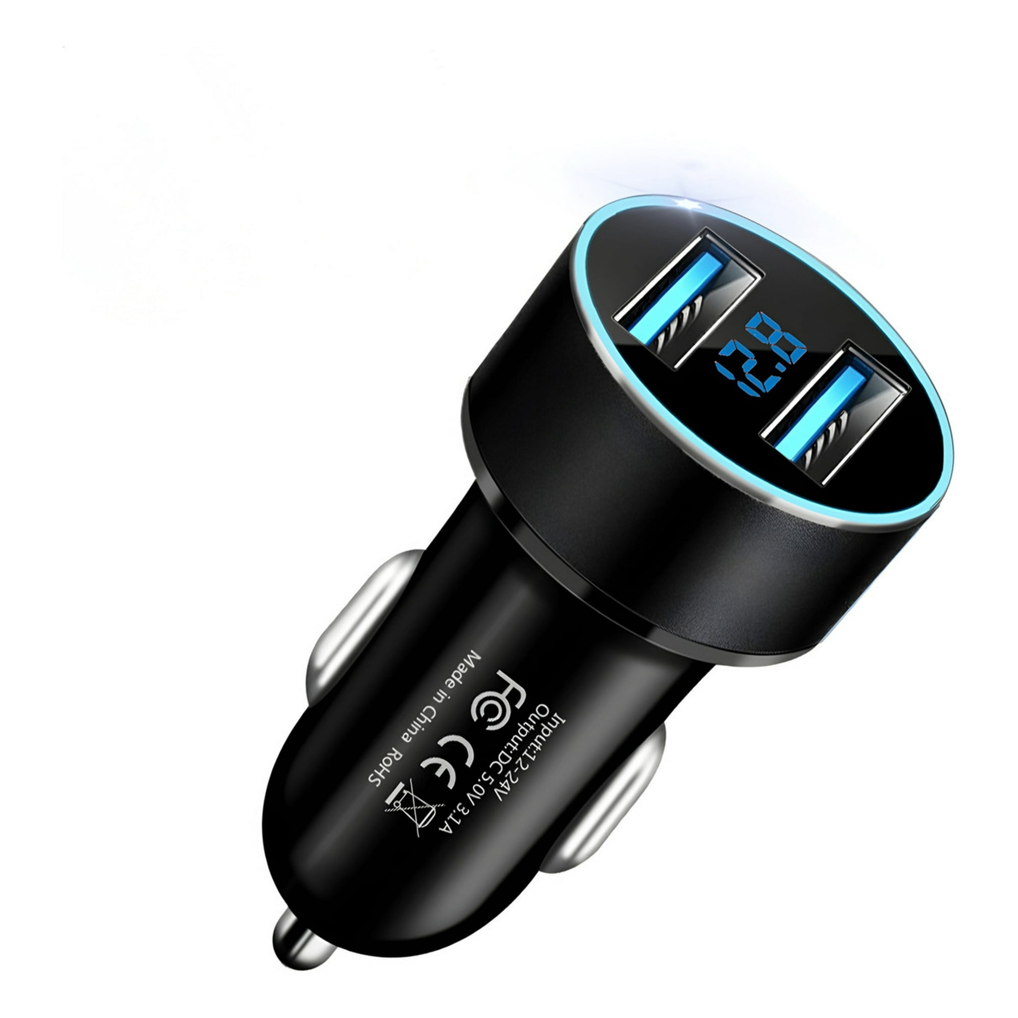 Ryc - Cargador Auto Doble Usb 3.1a Con Voltímetro 12-24v Adaptador Surtido Cc321