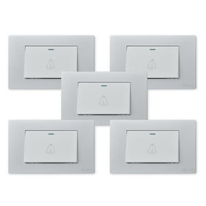 Want - Pack 5 Pulsador Timbre Metálico Simple 10A - Gris Blanco