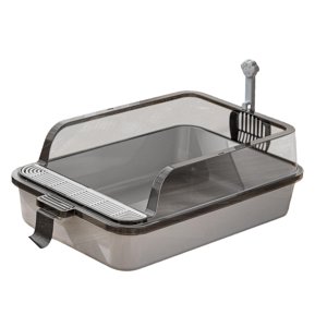 Ioensy - Inodoro Para Gatos Con Parte Superior Abierta, Lavabo De Arena Para Gatos, Suministros Para Mascotas, Bandeja Para Arena Para Gatos, Color Gris