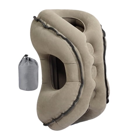 Ioensy - Almohada De Viaje Inflable, Soporte Portátil Para Cabeza Y Cuello Para Autobuses De Acampada, Gris Con Bolsa