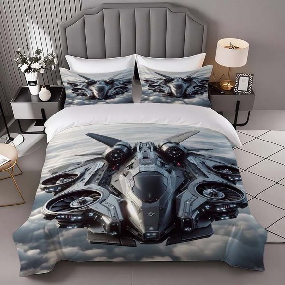 Science Fiction Aircraft Themed Bedding Three-piece Set Duvet Cover and Pillowcase Set Soft and Comfortable