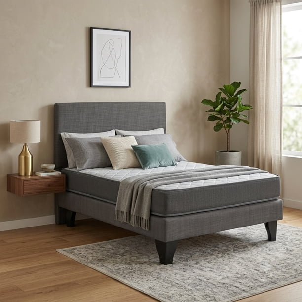 Cama Plaza y Media Completa Evo con Colchón 21 cm y Respaldo Gris