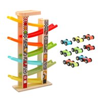 Bothyi - Rampa De Pista De Coche De Madera, Juego De Vehículos De Carreras De Juguete Para Niños, Regalo De Cumpleaños, 7 Pistas Y Estacionamiento