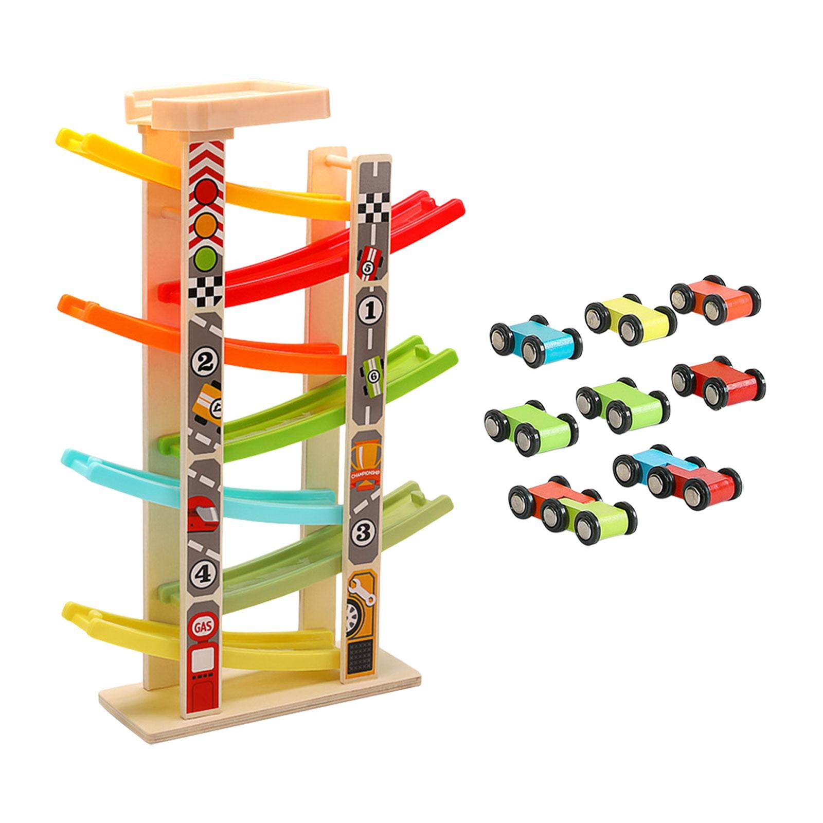 Bothyi - Rampa De Pista De Coche De Madera, Juego De Vehículos De Carreras De Juguete Para Niños, Regalo De Cumpleaños, 7 Pistas Y Estacionamiento
