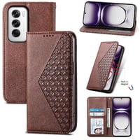 Funda Flip Foxdock Para Oppo Reno 12 5G , Estilo Billetera Con Diseño Rombo, Correa De Mano Y Soporte, Uso Diario