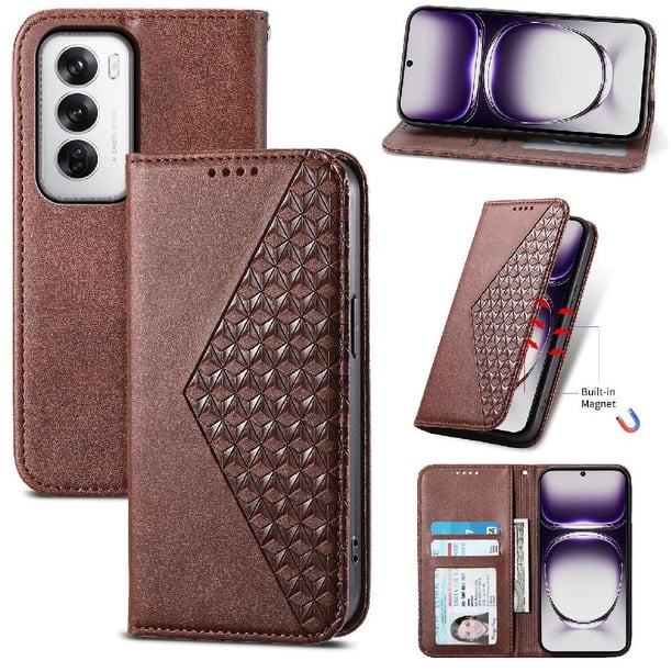 Funda Flip FOXDOCK para OPPO Reno 12 5G , Estilo Billetera con Diseño Rombo, Correa de Mano y Soporte, Uso Diario