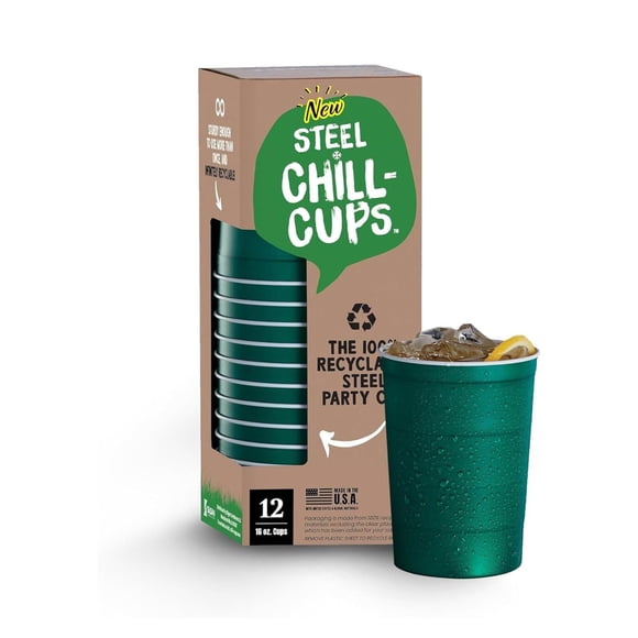Vasos Party Cups Steel Chill, 473 ml, paquete de 12, verdes, 100% reciclables