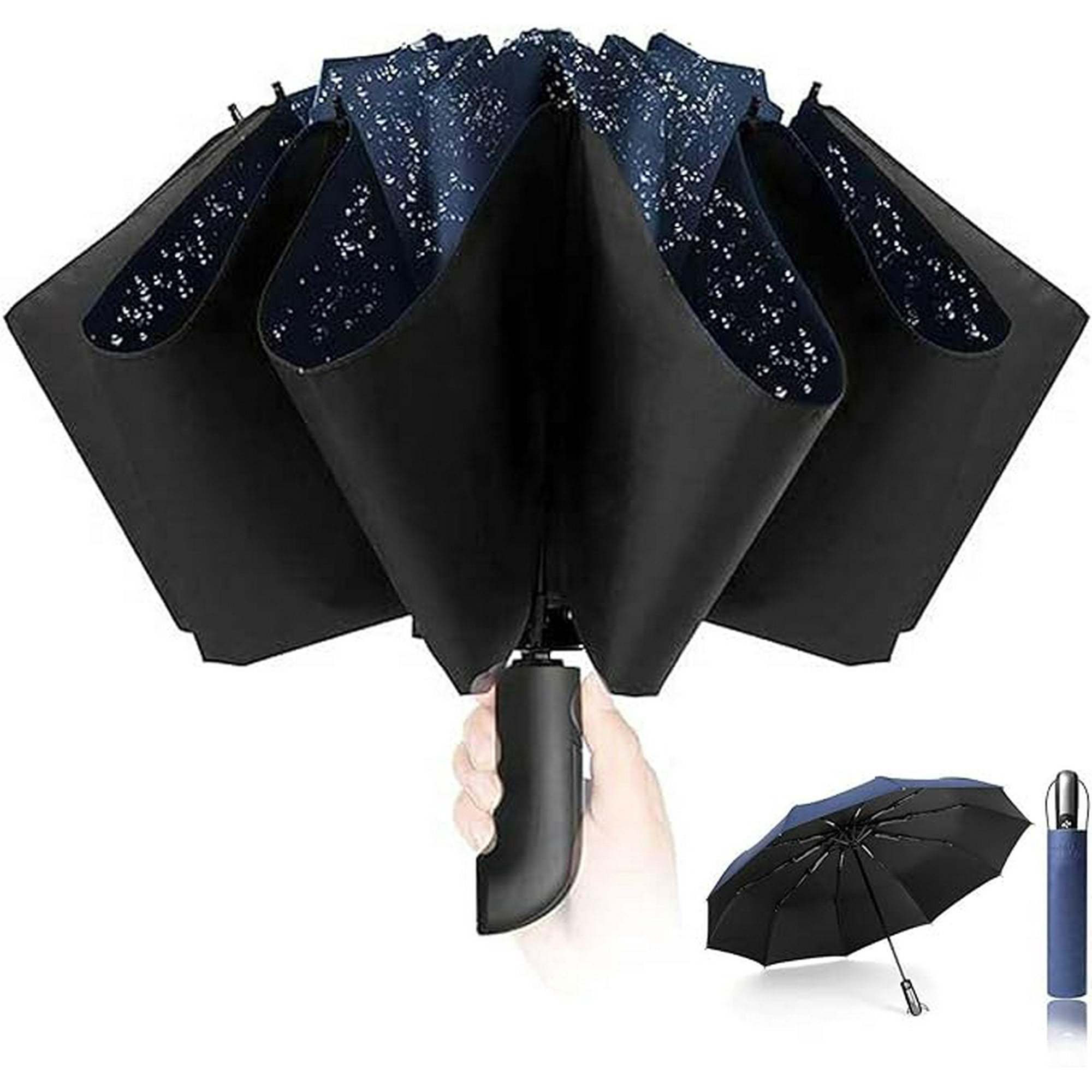 Veat00l - Paraguas Plegable,sombrilla Para Protección Uv,10 Varillas A Prueba De Viento Mango Ergonómico Paraguas Compacto De Apertura Y Cierre Automático, Paraguas Plegable Portátil Fuerte Para Lluvia Y Sol