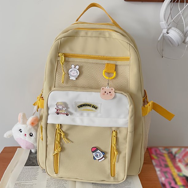 Kawaii Cute Cartoon Backpack, Aesthetic Preppy Back To School Daypack, Casual Travel Knapsack & Laptop Bookbag For Students Girls