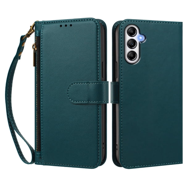 Funda Tipo Billetera para samsung galaxy A35 5G con Soporte y Bolsillo con Cierre Verde