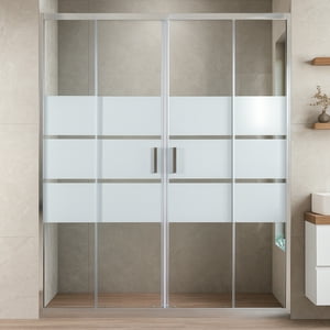 Joytek - Mampara Ajustable De Ducha Style 160 180 Lineas Blancas (4 Hojas)