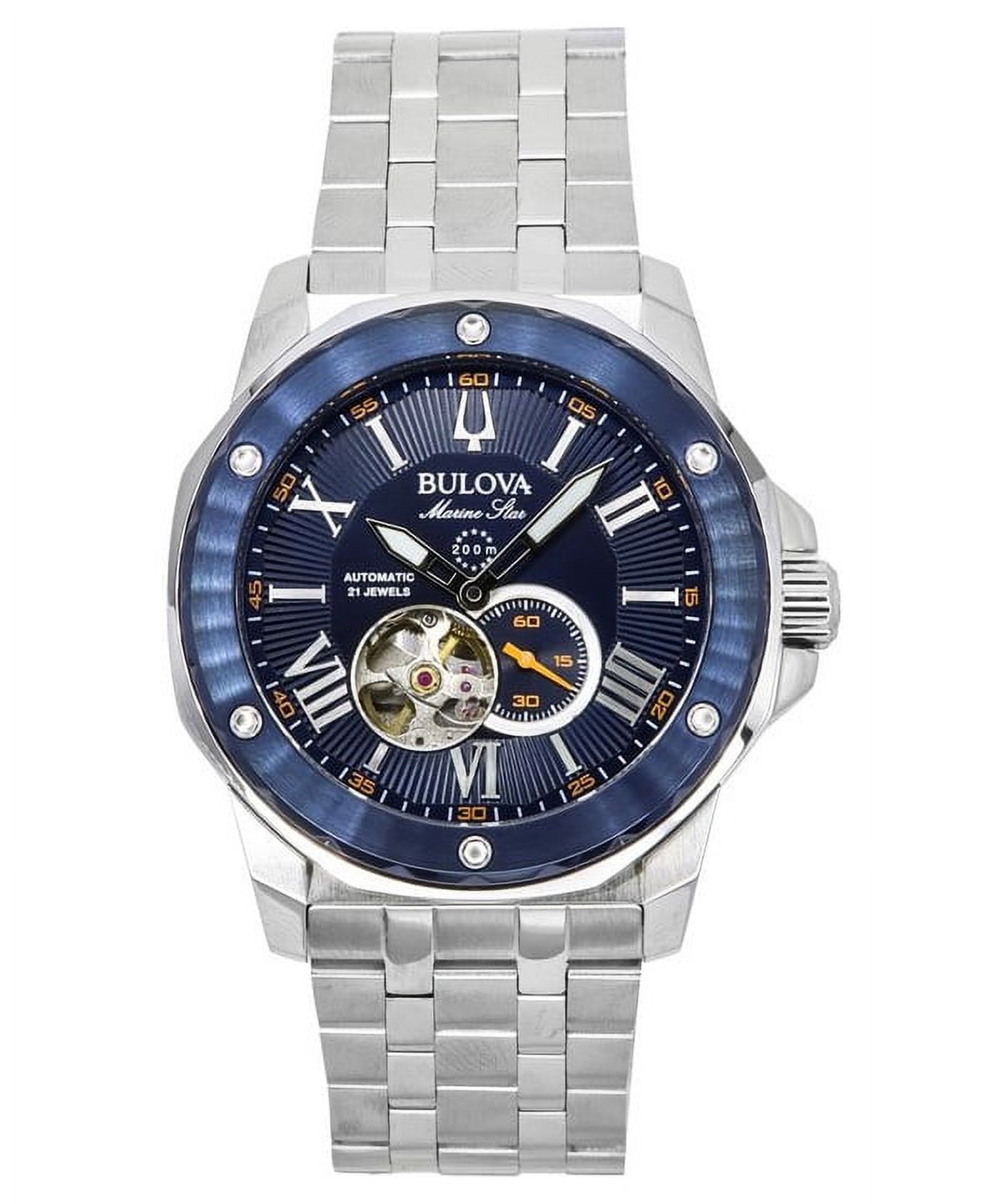 Reloj Bulova Marine Star Stainless Steel Open Heart Blue Dial Automatic 21 Jewels 98A302 200M Men'S Watch
