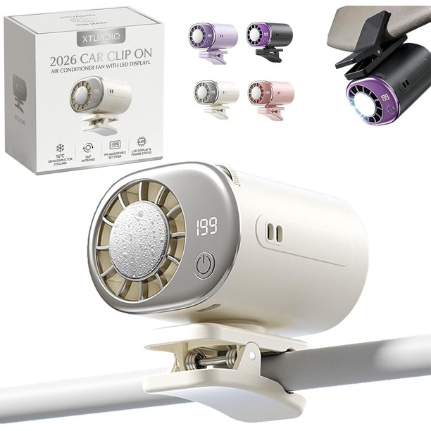 Ventilador clip coche pantalla LED 16°C semi enfriamiento USB recargable 360° 199 velocidades
