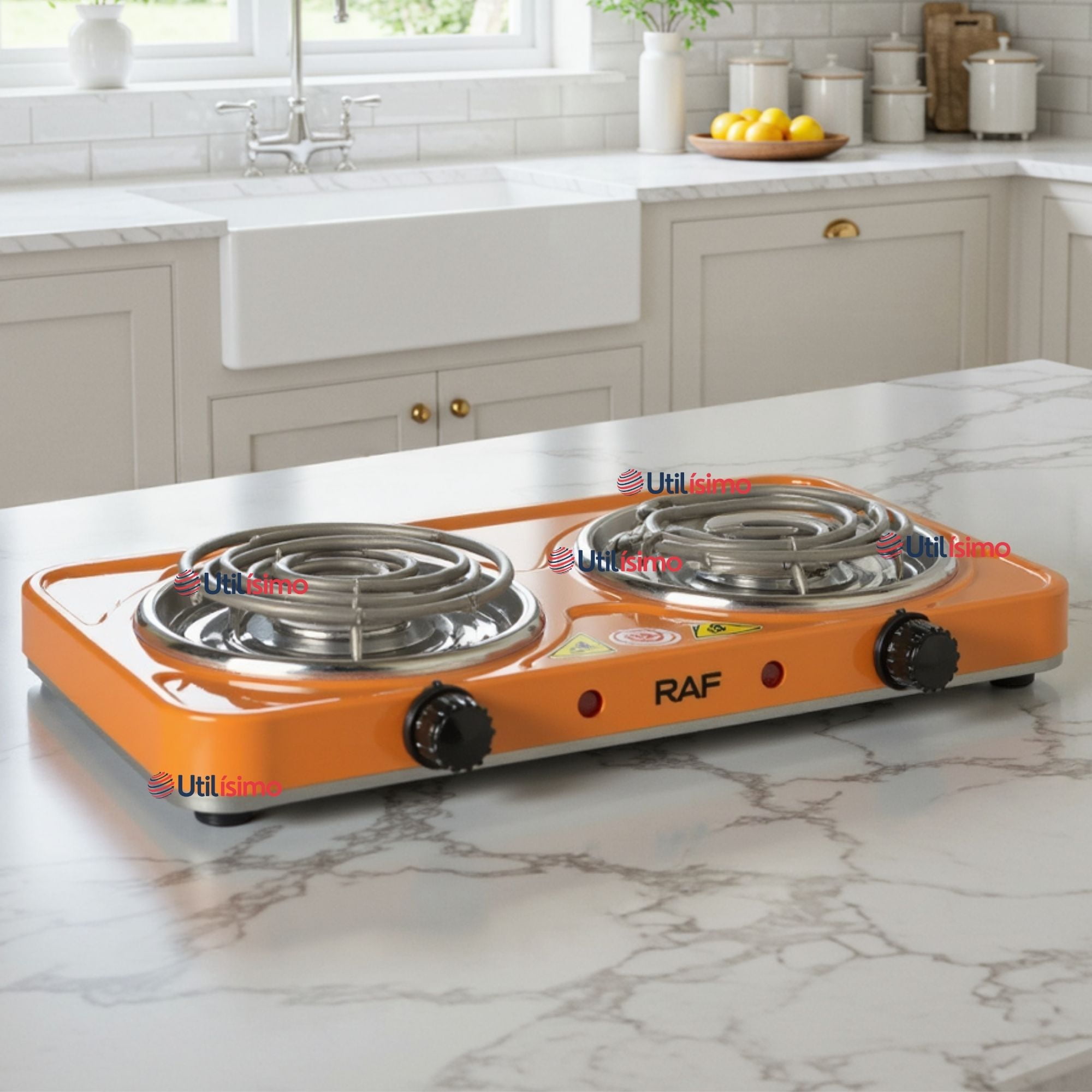Raf - Cocina Electrica Doble Plato Naranja 2000w De Potencia