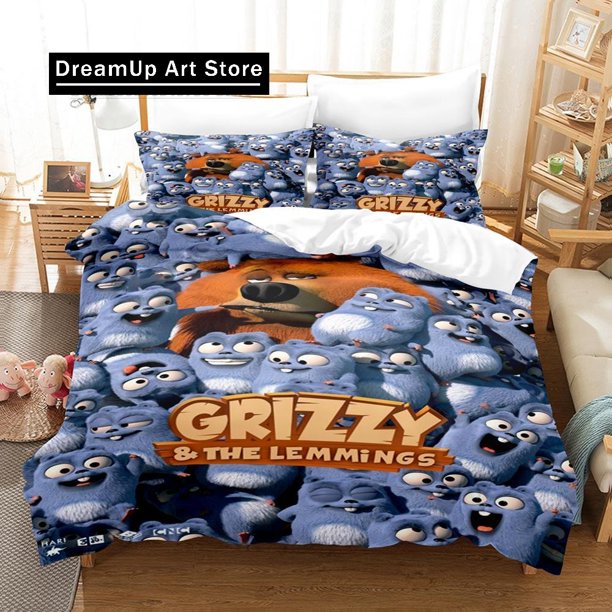 Fashion Grizzy and The Lemmings Bedding Set Boys Girls Duvet Cover Pillowcase Bed Adult Bedroom