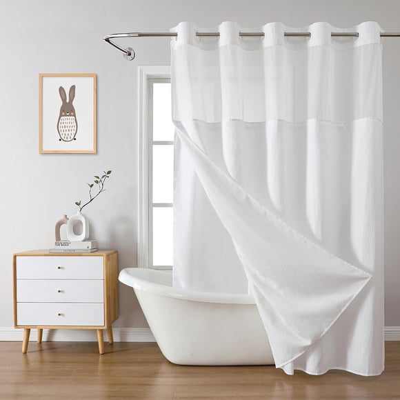 Cortina de baño Eachope Waffle sin ganchos con forro