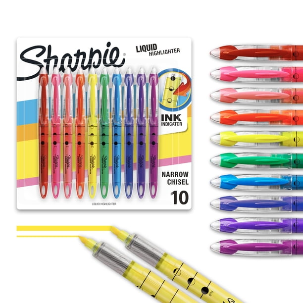 Resaltador Sharpie Liquid con punta cincel, varios colores, 10 unidades
