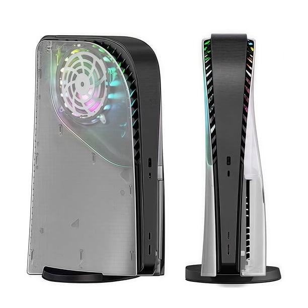Carcasa de Reemplazo Transparente para Consola PS5 Edición Disco con Iluminación Ambiental de Anillo de Luz RGB y Efecto Marquee