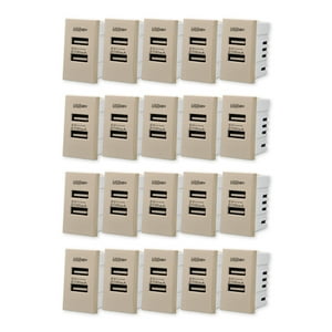 Want - Pack 20 Módulo Usb Doble Metálico 250V - Dorado