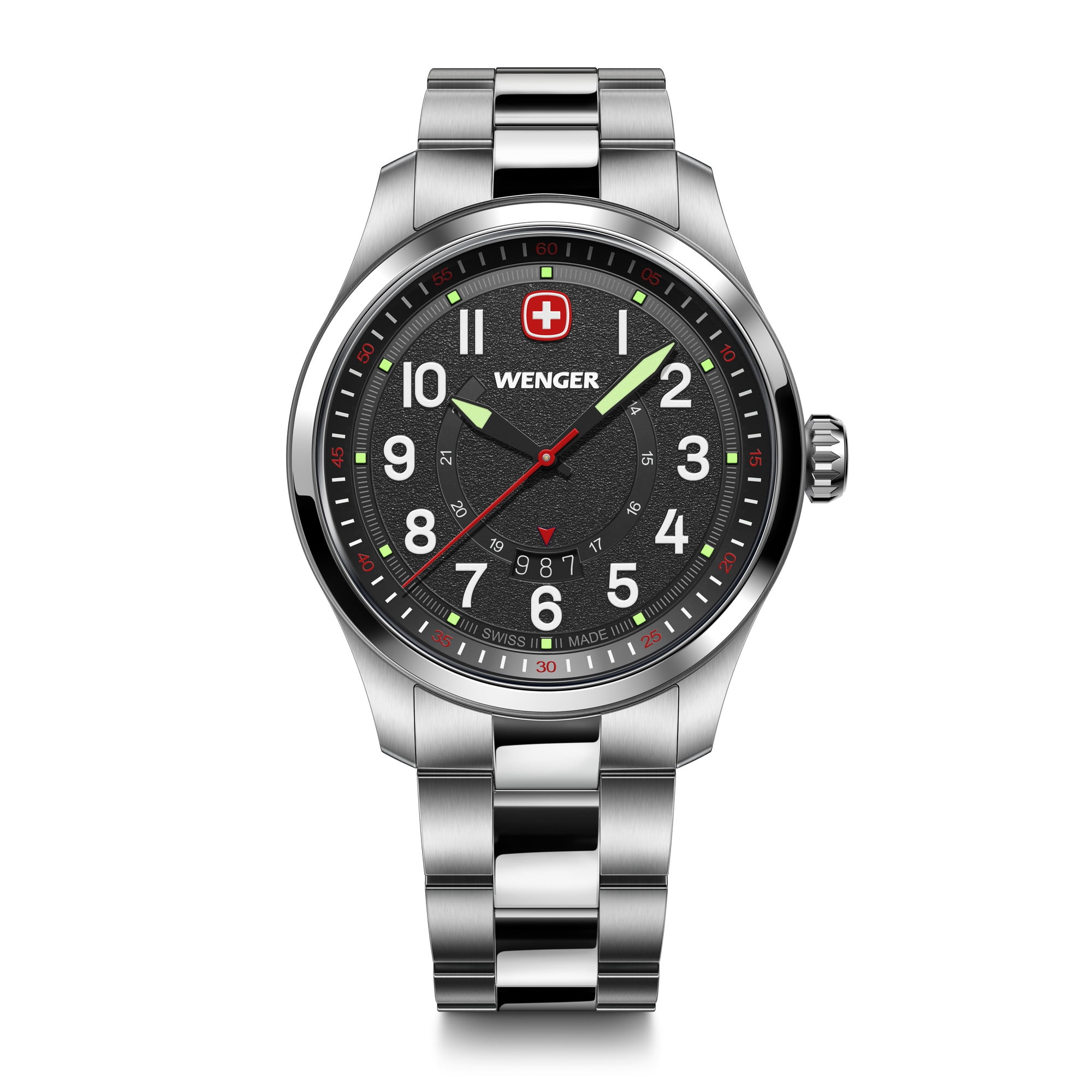 Reloj Terragraph Dial Negro 43 Mm Correa Acero Wenger