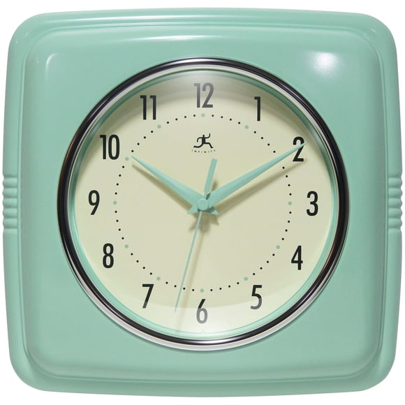Reloj de pared Infinity Instruments cuadrado retro de 23,5 cm, color verde