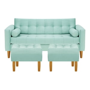 Bodevir - Sofa Retro 3C + 2 Pouf Felpa 04 Verde Agua