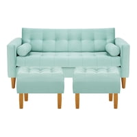 Bodevir - Sofa Retro 3C + 2 Pouf Felpa 04 Verde Agua
