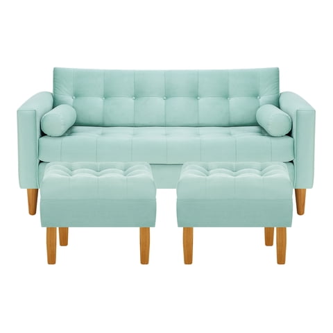 Bodevir - Sofa Retro 3C + 2 Pouf Felpa 04 Verde Agua