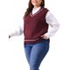 thumbnail image 4 of Agnes Orinda Conjuntos de Halloween Chaleco de Suéter de Talla Grande para Mujeres Cuello en V Rayado de Punto Cableado Sin Mangas Chaleco de Suéter 4X Burdeos, 4 of 6