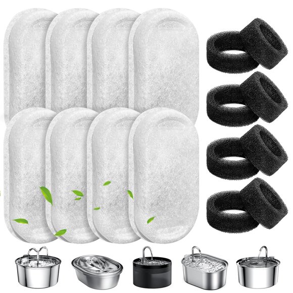 Filtros para fuente de agua para gatos WEIKEY, paquete de 8 con esponjas