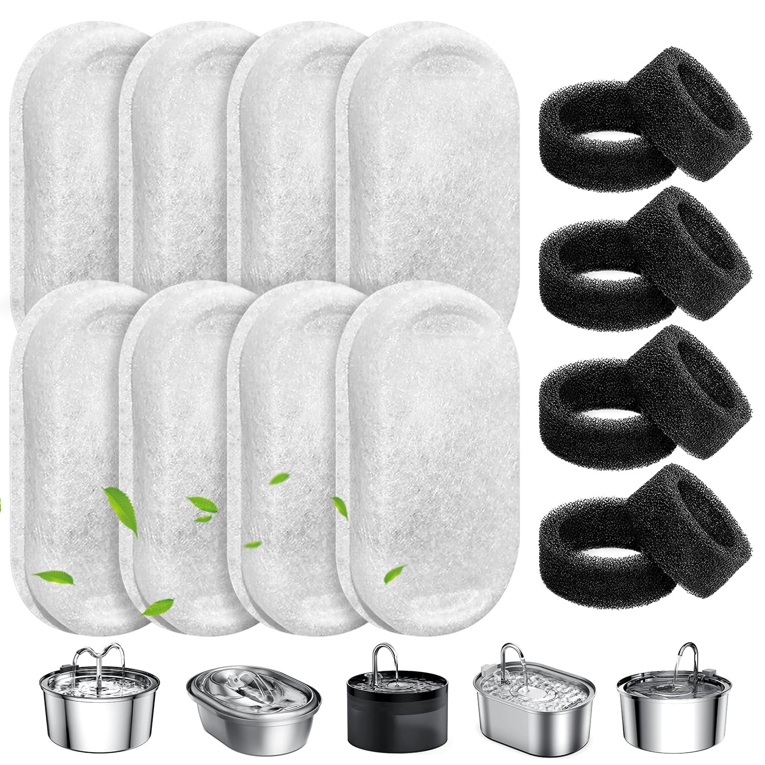 Filtros Para Fuente De Agua Para Gatos Weikey, Paquete De 8 Con Esponjas