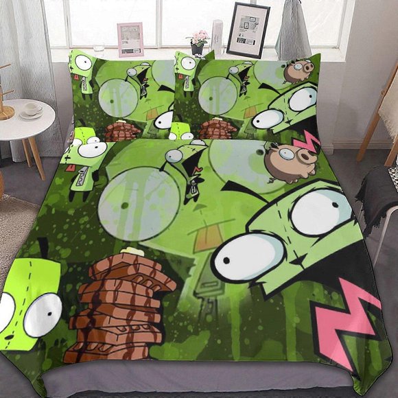 Green Invader Zim Gir3 Pieces Bedding Se Comfortable Soft Comforter Se Decoration Bedroom Gif