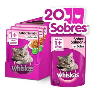 Whiskas - Alimento Húmedo Sobre Gato Adulto Salmón En Salsa 20 Sobres