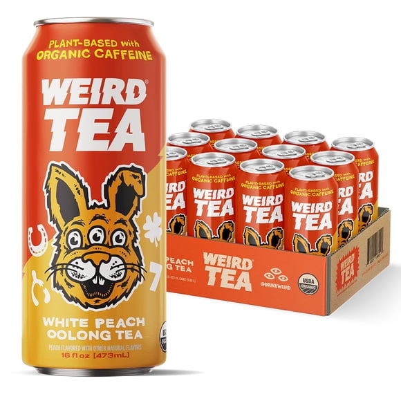 Bebida de té WEIRD Organic White Peach Oolong (lata de 473 ml, 12 unidades)