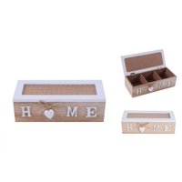 Oem - Caja De Té Mediana De Madera 3 Espacios Con Corazon Home