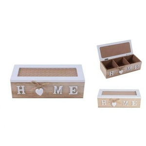Oem - Caja De Té Mediana De Madera 3 Espacios Con Corazon Home