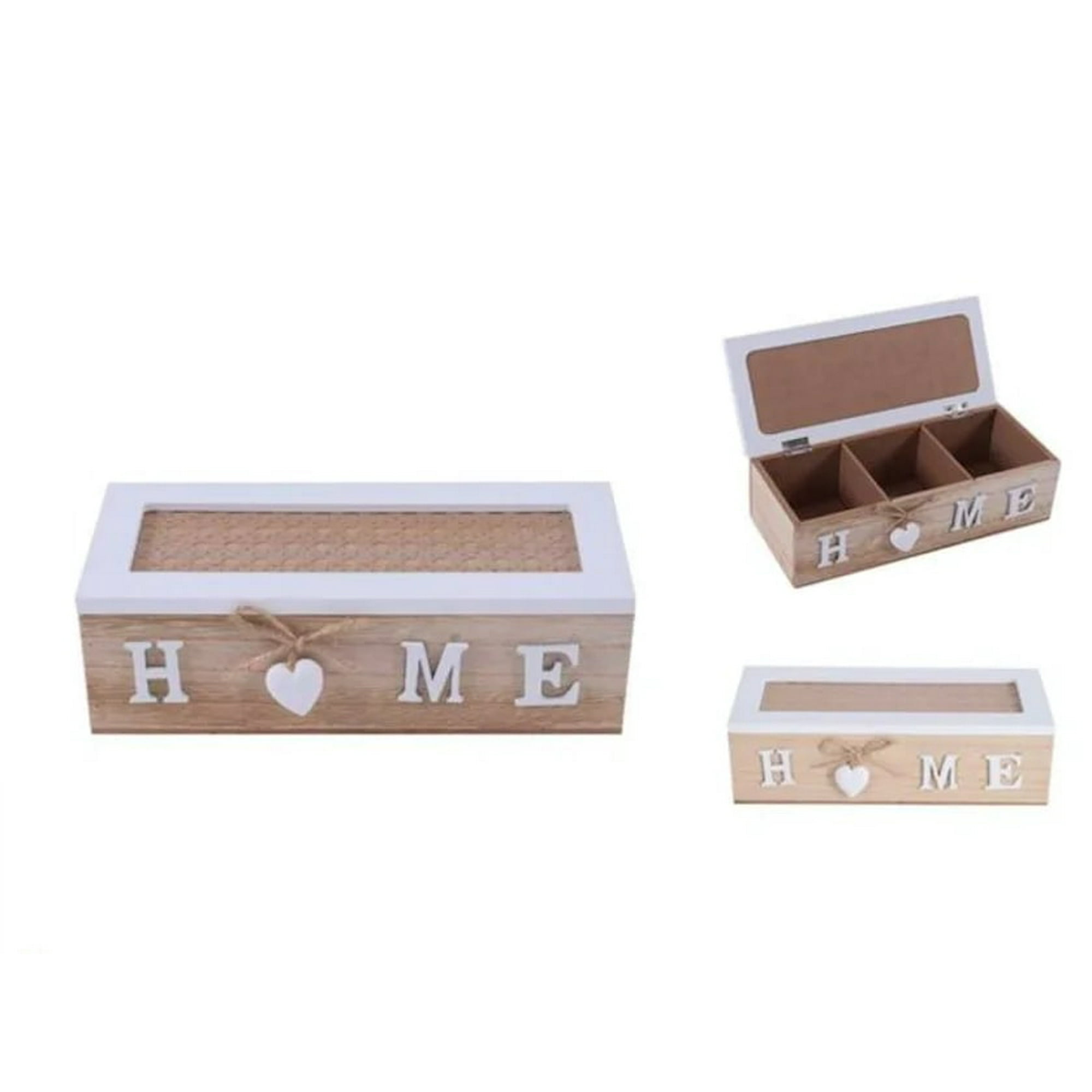 Oem - Caja De Té Mediana De Madera 3 Espacios Con Corazon Home